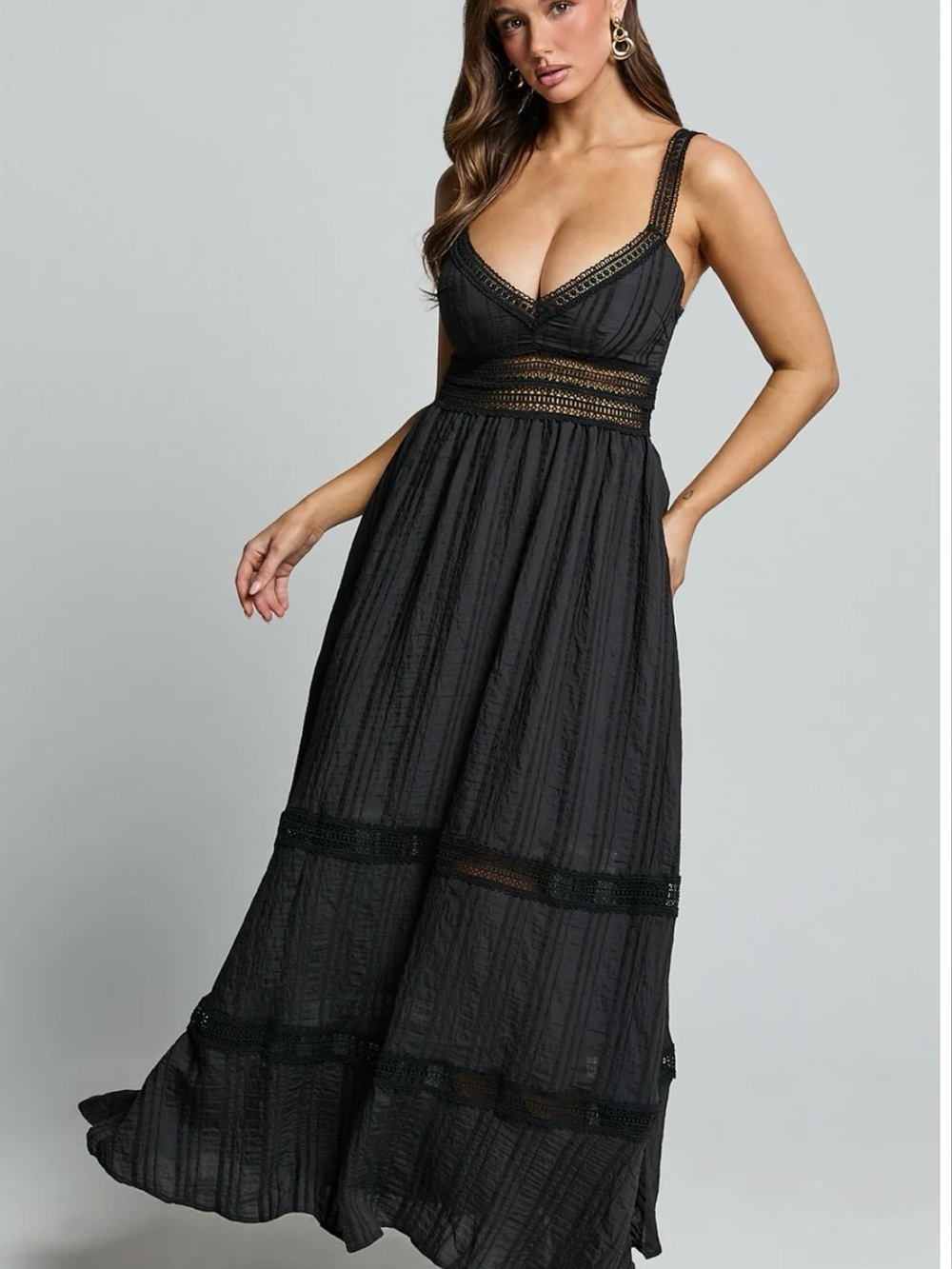Showpo Black Sleeveless Maxi Dress with Crochet Waist